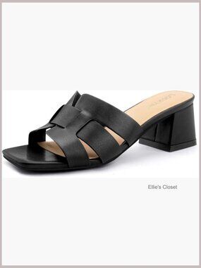 Chunky Block Heel Sandals Open Toe Slip On Dressy Heeled Sandals Faux Leather